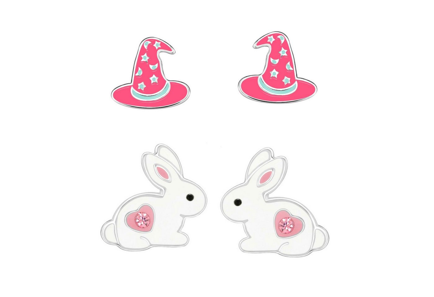 schmuck23 Ohrstecker-Set 2 x Kinder Ohrringe Hase Hexenhut 925 Silber Ostern (Geschenkset, Set aus 2 Paar Ohrringen), Mädchen Kinderschmuck 4 x Silikonverschluß extra von schmuck23