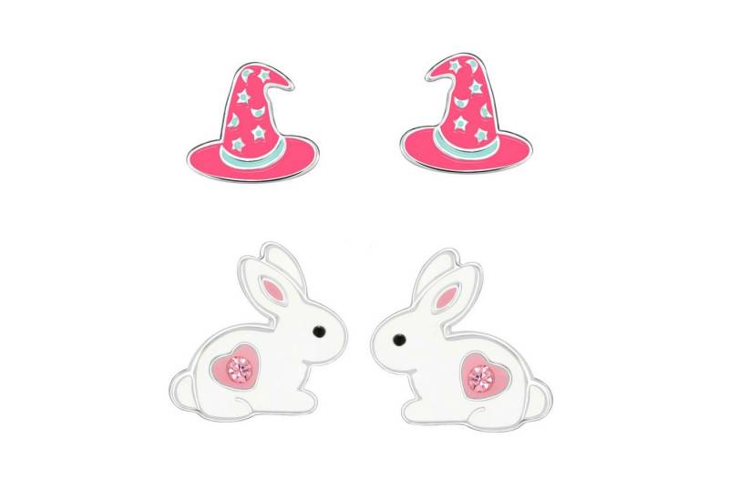 schmuck23 Ohrstecker-Set 2 x Kinder Ohrringe Hase Hexenhut 925 Silber Ostern (Geschenkset, Set aus 2 Paar Ohrringen), Mädchen Kinderschmuck 4 x Silikonverschluß extra von schmuck23