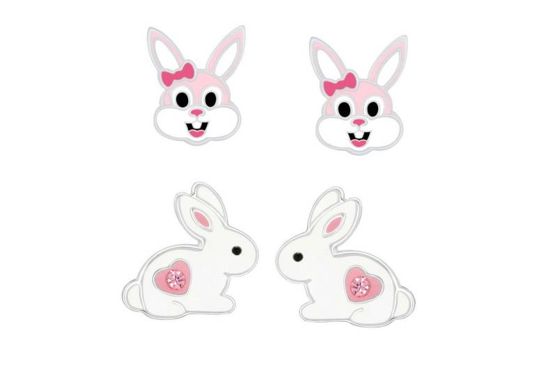 schmuck23 Ohrstecker-Set 2 x Kinder Ohrringe Hase pink 925 Silber Ostern (Geschenkset, Set aus 2 Paar Ohrringen), Mädchen Kinderschmuck 4 x Silikonverschluß extra von schmuck23