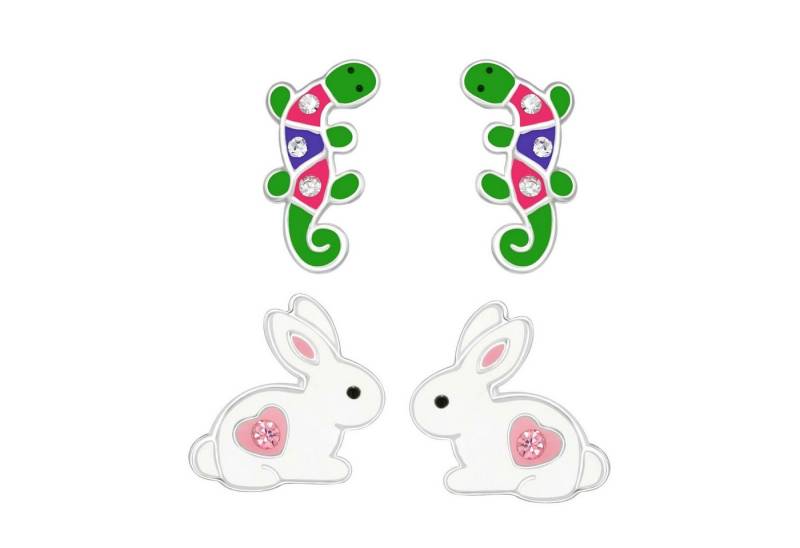 schmuck23 Ohrstecker-Set 2 x Kinder Ohrringe Hase Salamander 925 Silber Ostern (Geschenkset, Set aus 2 Paar Ohrringen), Mädchen Kinderschmuck 4 x Silikonverschluß extra von schmuck23