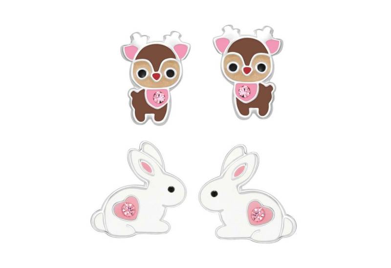 schmuck23 Ohrstecker-Set 2 x Kinder Ohrringe Hase Rentier 925 Silber Ostern (Geschenkset, Set aus 2 Paar Ohrringen), Mädchen Kinderschmuck 4 x Silikonverschluß extra von schmuck23