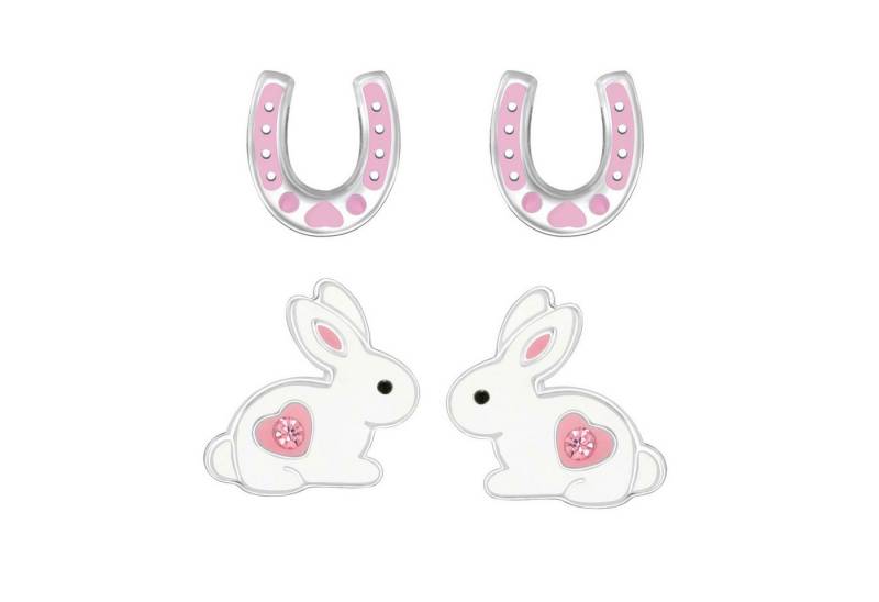 schmuck23 Ohrstecker-Set 2 x Kinder Ohrringe Hase Hufeisen pink 925 Silber Ostern (Geschenkset, Set aus 2 Paar Ohrringen), Mädchen Kinderschmuck 4 x Silikonverschluß extra von schmuck23
