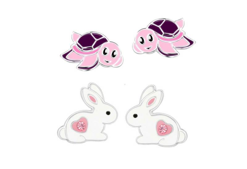 schmuck23 Ohrstecker-Set 2 x Kinder Ohrringe Hase Schildkröte 925 Silber Ostern (Geschenkset, Set aus 2 Paar Ohrringen), Mädchen Kinderschmuck 4 x Silikonverschluß extra von schmuck23