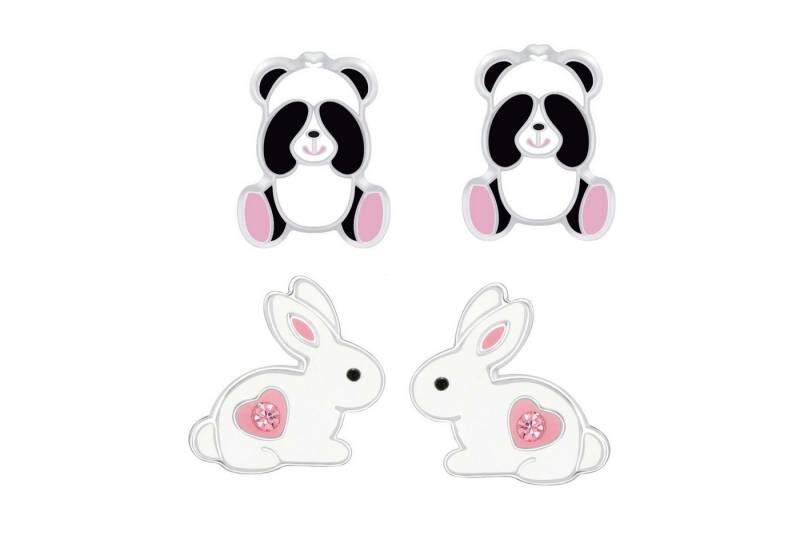 schmuck23 Ohrstecker-Set 2 x Kinder Ohrringe Hase Panda Bär 925 Silber Ostern (Geschenkset, Set aus 2 Paar Ohrringen), Mädchen Kinderschmuck 4 x Silikonverschluß extra von schmuck23