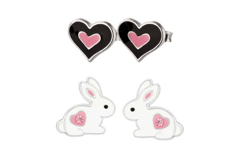 schmuck23 Ohrstecker-Set 2 x Kinder Ohrringe Hase Herz 925 Silber Ostern (Geschenkset, Set aus 2 Paar Ohrringen), Mädchen Kinderschmuck 4 x Silikonverschluß extra von schmuck23