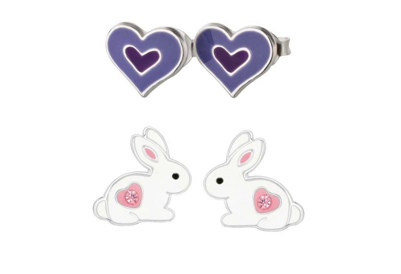schmuck23 Ohrstecker-Set 2 x Kinder Ohrringe Hase Herz lila 925 Silber Ostern (Geschenkset, Set aus 2 Paar Ohrringen), Mädchen Kinderschmuck 4 x Silikonverschluß extra von schmuck23