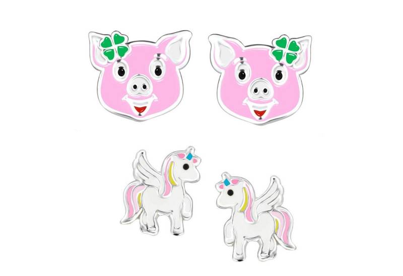 schmuck23 Ohrstecker-Set (Geschenkset, Set aus 2 Paar Ohrringen), Mädchen Kinderschmuck 4 x Silikonverschluß extra von schmuck23