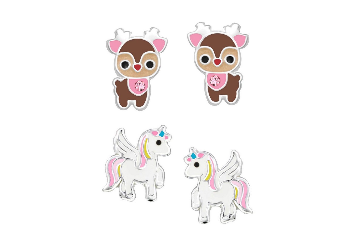 schmuck23 Ohrstecker-Set (Geschenkset, Set aus 2 Paar Ohrringen), Mädchen Kinderschmuck 4 x Silikonverschluß extra von schmuck23