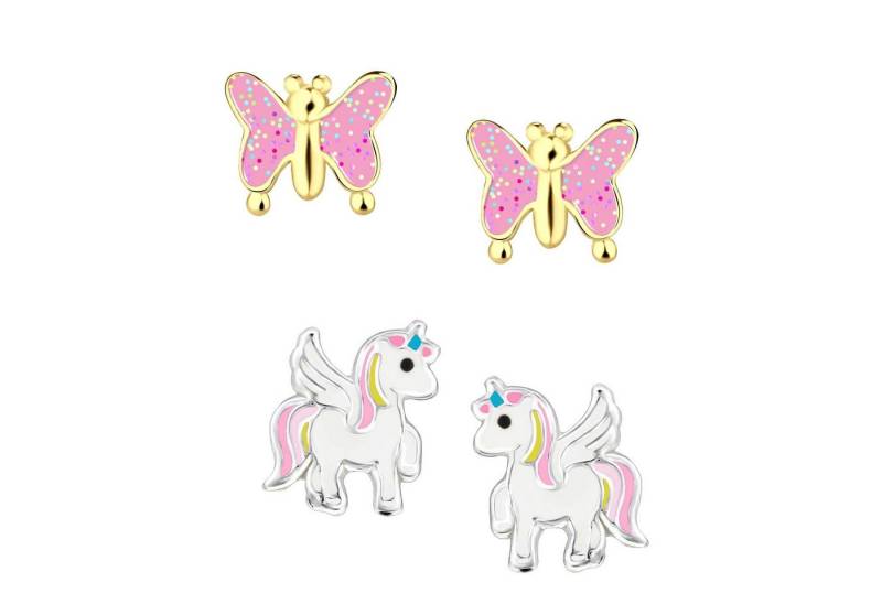 schmuck23 Ohrstecker-Set (Geschenkset, Set aus 2 Paar Ohrringen), Mädchen Kinderschmuck 4 x Silikonverschluß extra von schmuck23