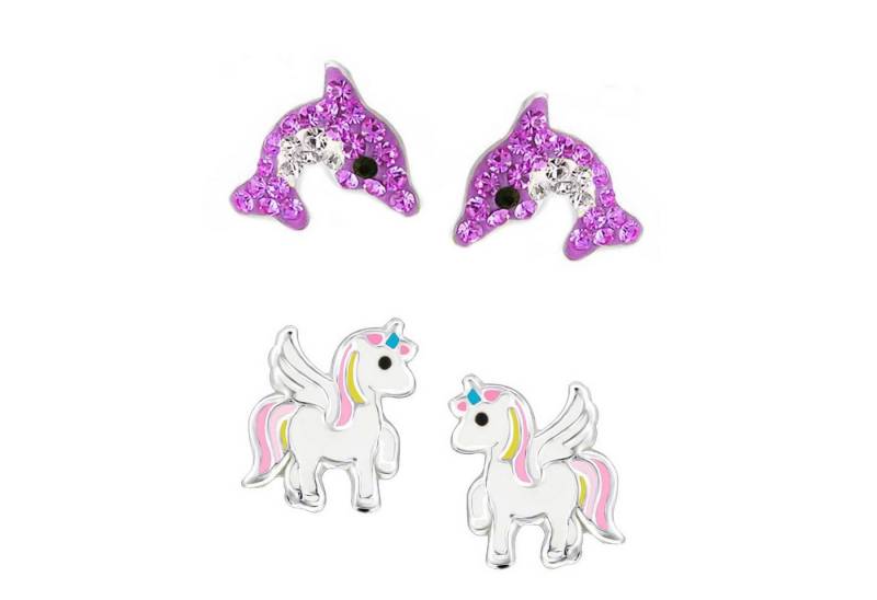 schmuck23 Ohrstecker-Set (Geschenkset, Set aus 2 Paar Ohrringen), Mädchen Kinderschmuck 4 x Silikonverschluß extra von schmuck23