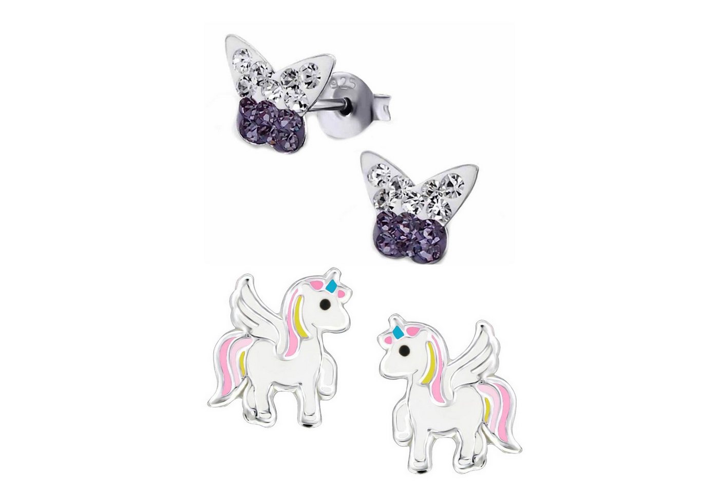schmuck23 Ohrstecker-Set (Geschenkset, Set aus 2 Paar Ohrringen), Mädchen Kinderschmuck 4 x Silikonverschluß extra von schmuck23