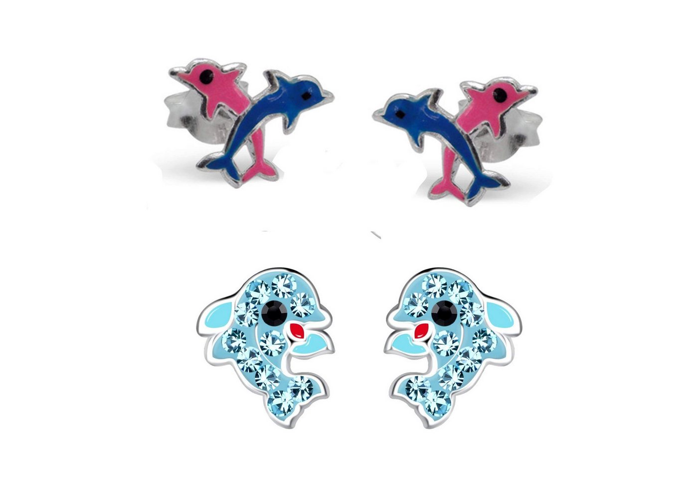 schmuck23 Ohrstecker-Set (Geschenkset, Set aus 2 Paar Ohrringen), Mädchen Kinderschmuck 4 x Silikonverschluß extra von schmuck23