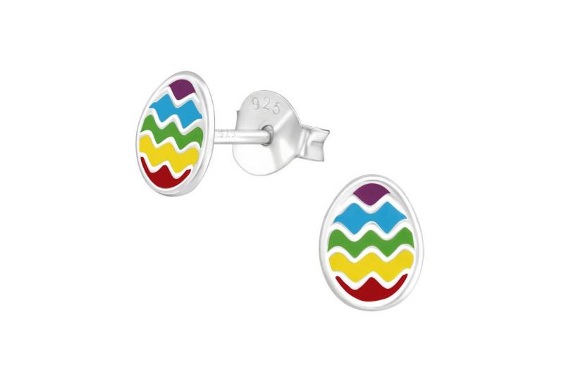 schmuck23 Ohrstecker-Set Ohrringe Osterei Ostern 925 Silber Kinder (Geschenkset aus 1 Paar Ohrringen), Mädchen Kinderschmuck 4 x Silikonverschluß extra von schmuck23