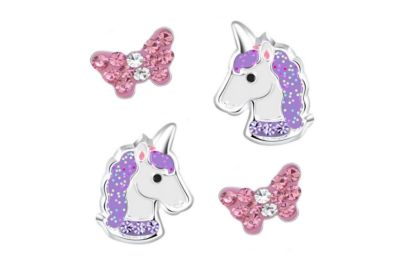 schmuck23 Ohrstecker-Set 2 Paar Kinder Ohrringe Einhorn Blume 925 Silber (Set, 2 Paar Ohrringe), Mädchen Schmuck Set Kristalle von schmuck23