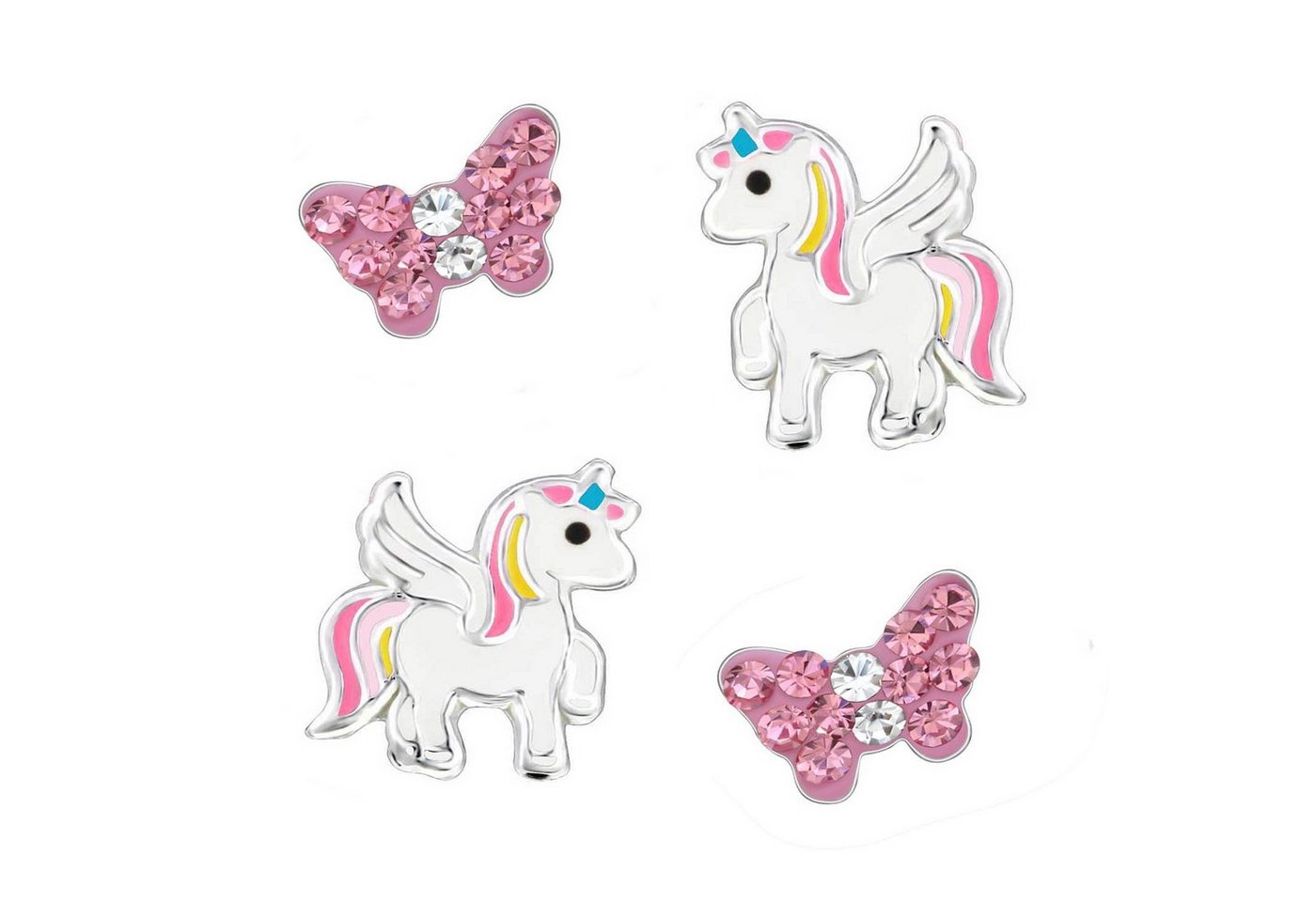 schmuck23 Ohrstecker-Set 2 Paar Kinder Ohrringe Einhorn Blume 925 Silber (Set, 2 Paar Ohrringe), Mädchen Schmuck Set Kristalle von schmuck23