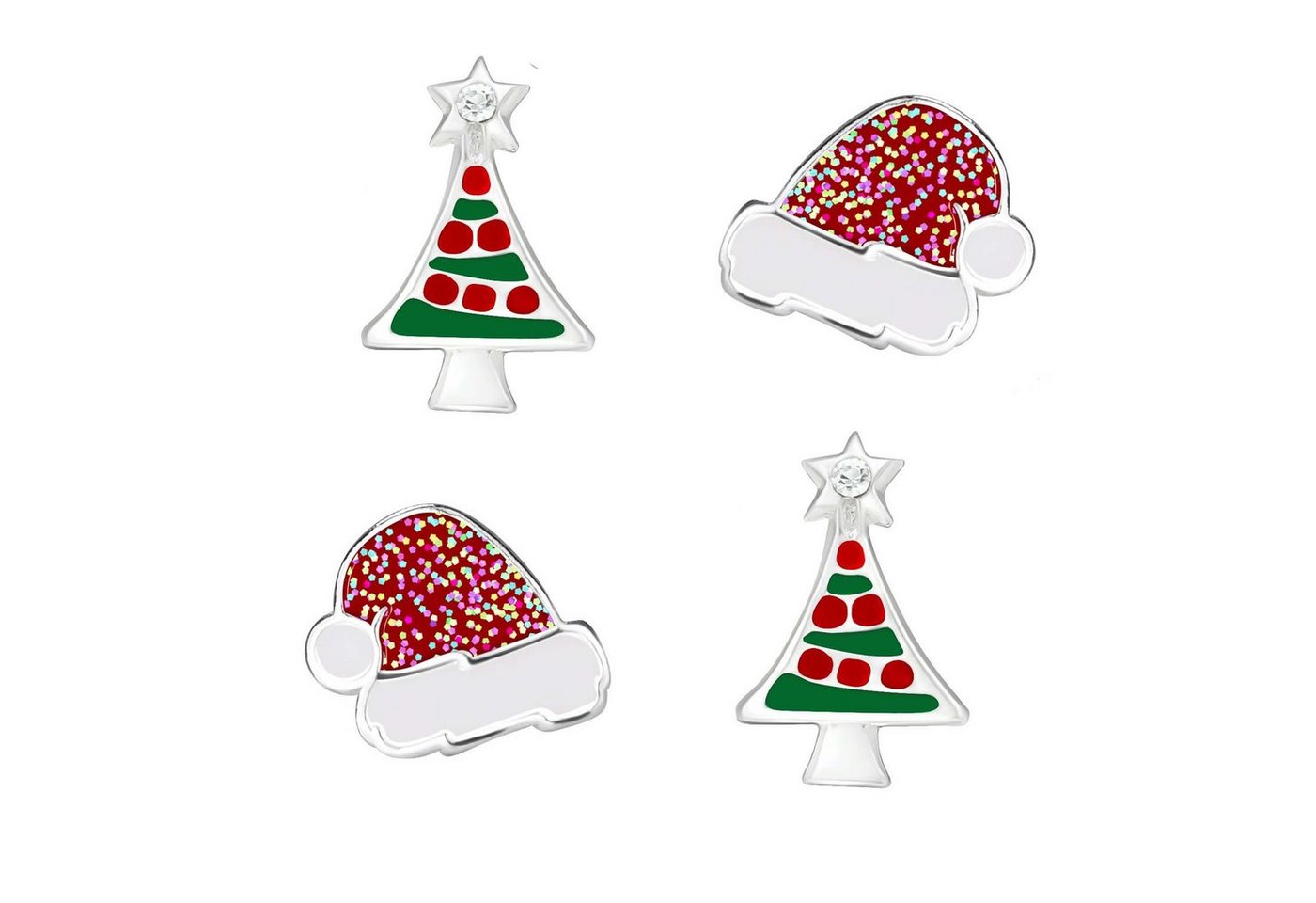 schmuck23 Ohrstecker-Set 2 Paar Ohrringe Nikolaus Weihnachten 925 Silber Kinderohrringe (Set, Set aus 2 Paar Ohrringen), Kinder Damen Mädchen von schmuck23