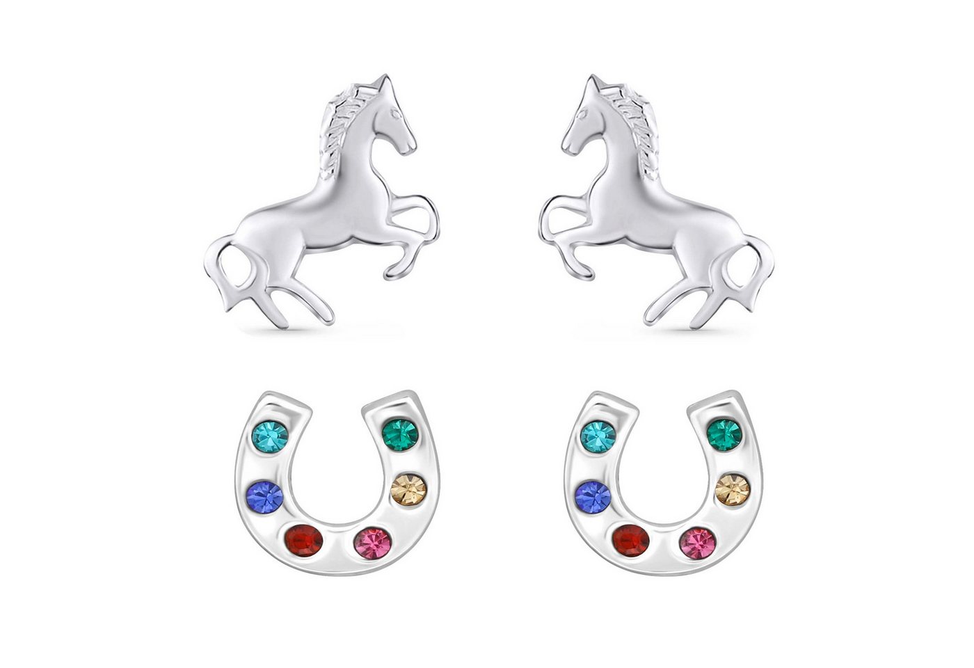 schmuck23 Ohrstecker-Set 2 Paar Ohrringe Pferd Hufeisen 925 Silber (Set, 2 Paar Ohrringe), Kinderohrringe von schmuck23
