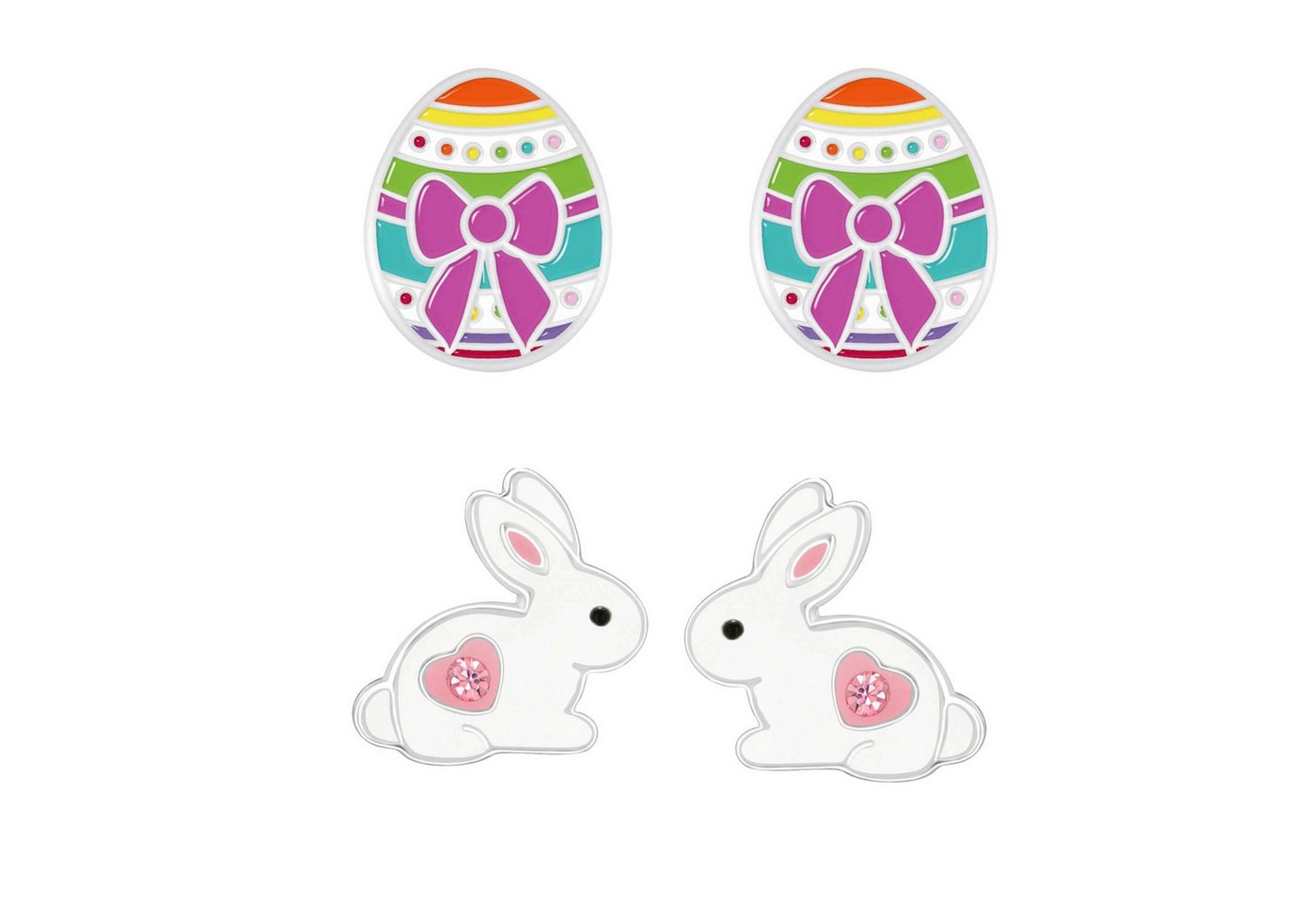 schmuck23 Ohrstecker-Set 2 x Kinder Ohrringe Hase Ei 925 Silber Ostern (Geschenkset, Set aus 2 Paar Ohrringen), Mädchen Kinderschmuck 4 x Silikonverschluß extra von schmuck23