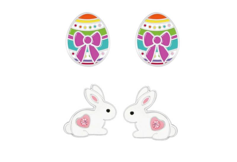 schmuck23 Ohrstecker-Set 2 x Kinder Ohrringe Hase Ei 925 Silber Ostern (Geschenkset, Set aus 2 Paar Ohrringen), Mädchen Kinderschmuck 4 x Silikonverschluß extra von schmuck23