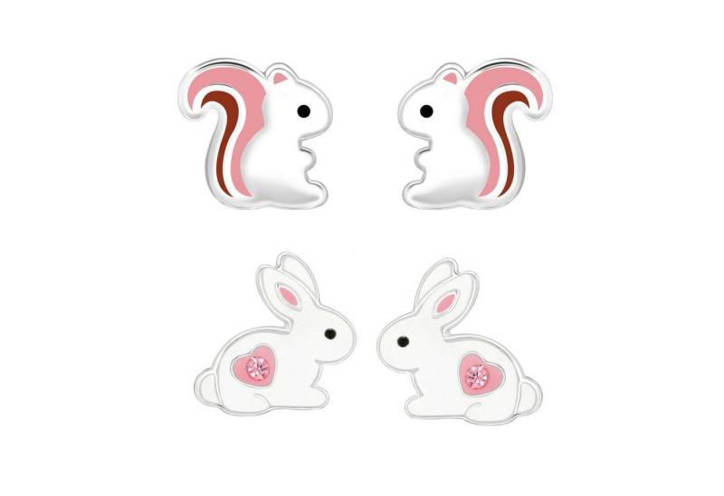 schmuck23 Ohrstecker-Set 2 x Kinder Ohrringe Hase Eichhörnchen 925 Silber Ostern (Geschenkset, Set aus 2 Paar Ohrringen), Mädchen Kinderschmuck 4 x Silikonverschluß extra von schmuck23
