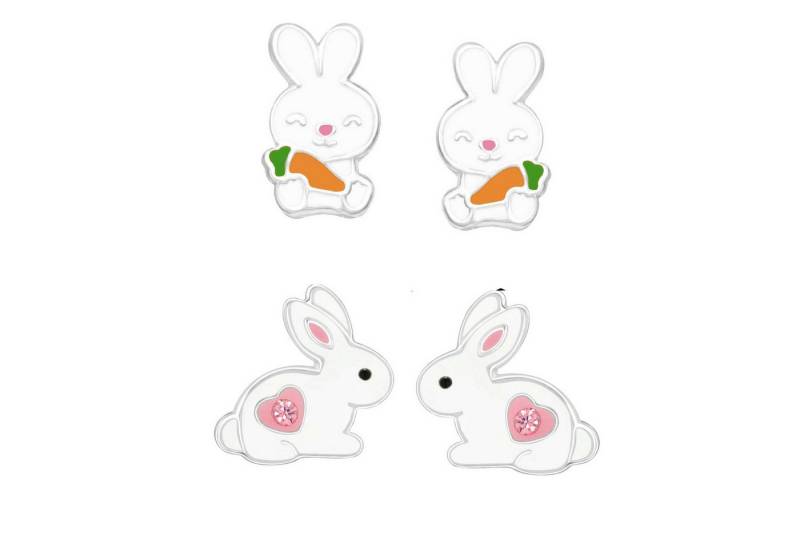 schmuck23 Ohrstecker-Set 2 x Kinder Ohrringe Hase Karotte 925 Silber Ostern (Geschenkset, Set aus 2 Paar Ohrringen), Mädchen Kinderschmuck 4 x Silikonverschluß extra von schmuck23
