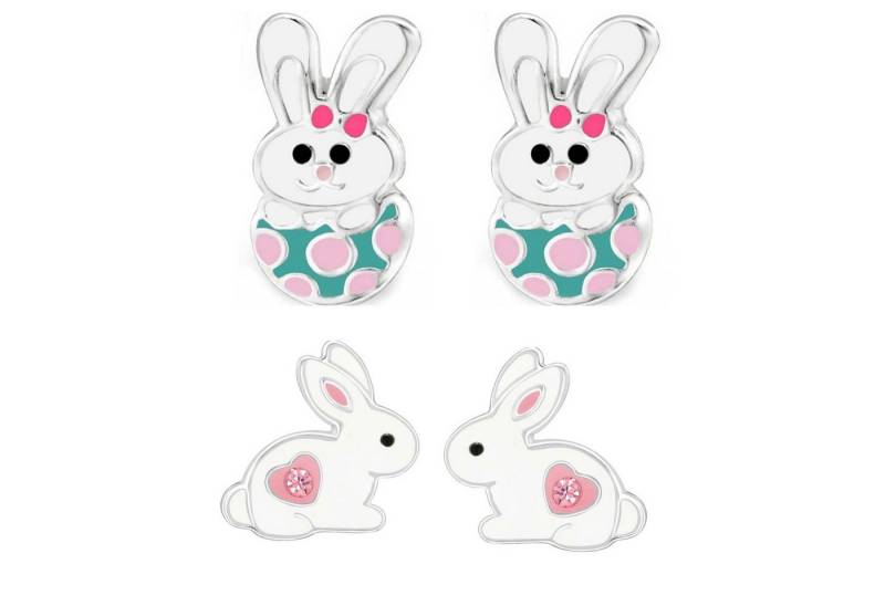 schmuck23 Ohrstecker-Set 2 x Kinder Ohrringe Hase Osterei 925 Silber Ostern (Geschenkset, Set aus 2 Paar Ohrringen), Mädchen Kinderschmuck 4 x Silikonverschluß extra von schmuck23