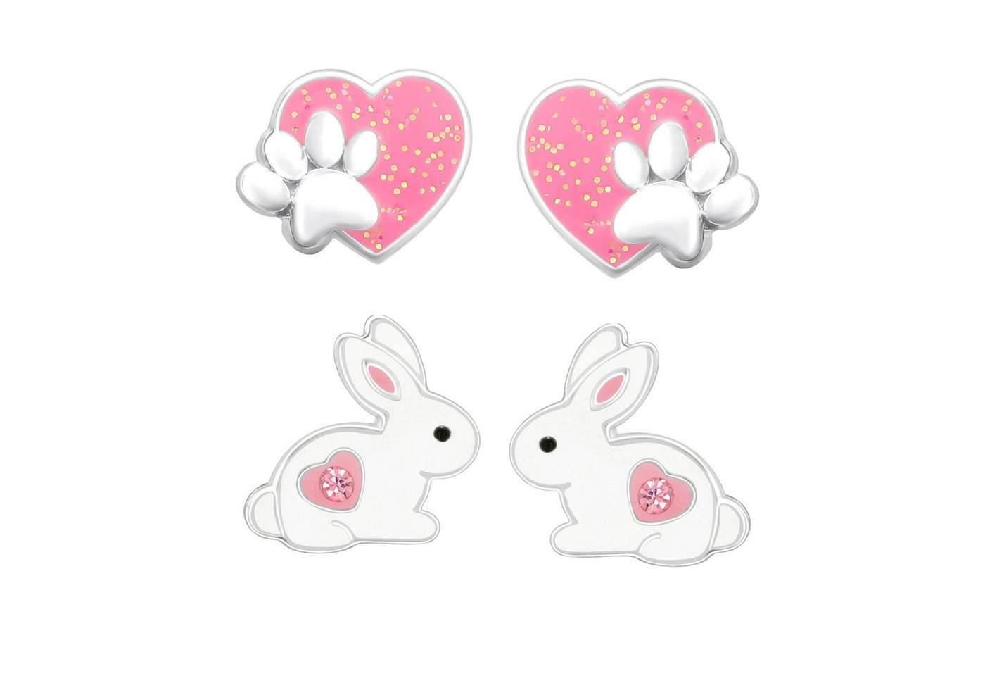 schmuck23 Ohrstecker-Set 2 x Kinder Ohrringe Hase pinke Pfote 925 Silber Ostern (Geschenkset, Set aus 2 Paar Ohrringen), Mädchen Kinderschmuck 4 x Silikonverschluß extra von schmuck23