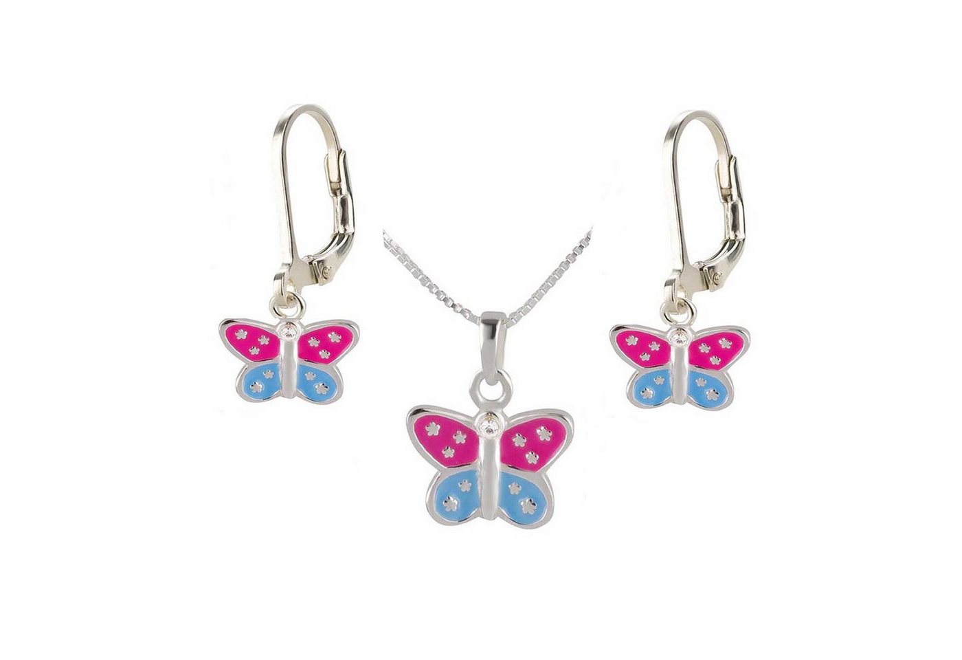 schmuck23 Ohrstecker-Set Anhänger mit Kette Kinder Ohrringe Schmetterling 925 Silber (Set aus Ohrringen, Anhänger und Kette), Kinderschmuck, Mädchen, Geschenkset, Schmuckset von schmuck23