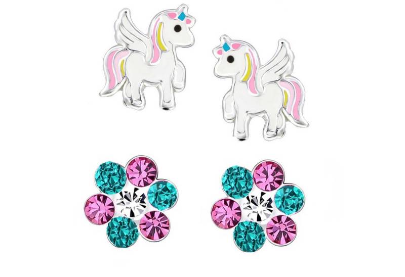 schmuck23 Ohrstecker-Set Kinder Ohrringe Einhorn Blume echt 925 Silber (Set), 2 Paar Ohrstecker von schmuck23