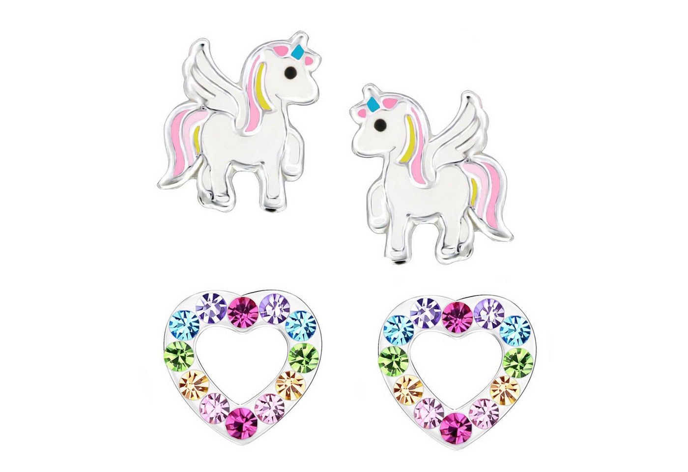 schmuck23 Ohrstecker-Set Kinder Ohrringe Einhorn Blume echt 925 Silber (Set), 2 Paar Ohrstecker von schmuck23