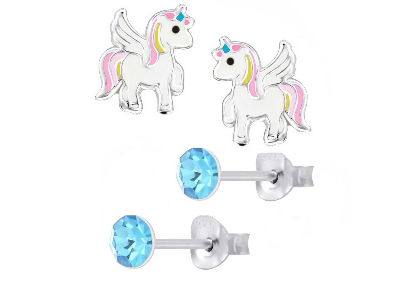 schmuck23 Ohrstecker-Set Kinder Ohrringe Einhorn Blume echt 925 Silber (Set), Set, 2 Paar Ohrstecker, Mädchen von schmuck23