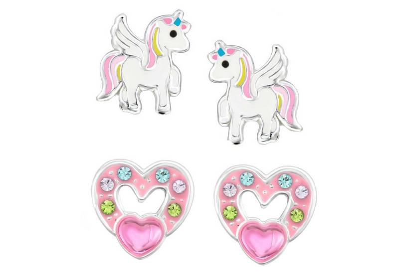 schmuck23 Ohrstecker-Set Kinder Ohrringe Einhorn Blume echt 925 Silber (Set), 2 Paar Ohrstecker von schmuck23