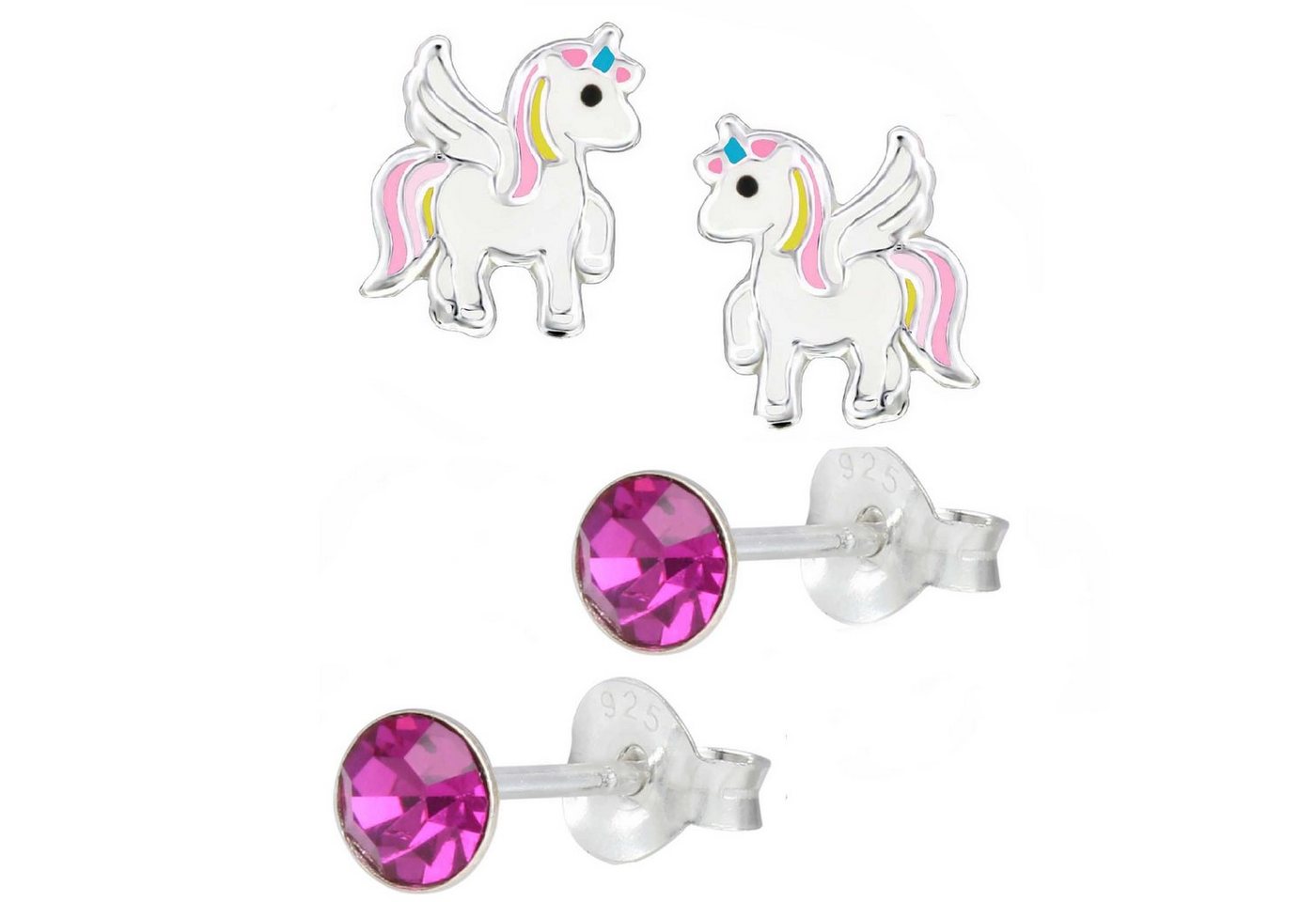 schmuck23 Ohrstecker-Set Kinder Ohrringe Einhorn Blume echt 925 Silber (Set), Set, 2 Paar Ohrstecker, Mädchen von schmuck23