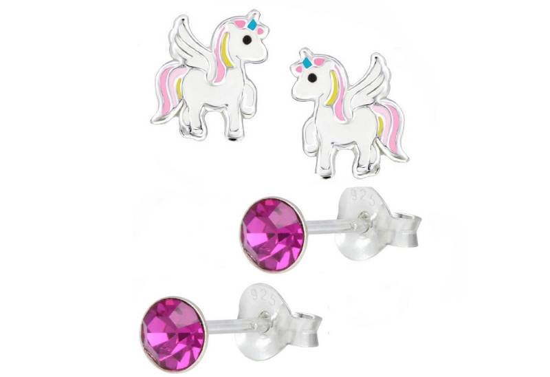 schmuck23 Ohrstecker-Set Kinder Ohrringe Einhorn Blume echt 925 Silber (Set), 2 Paar Ohrstecker von schmuck23
