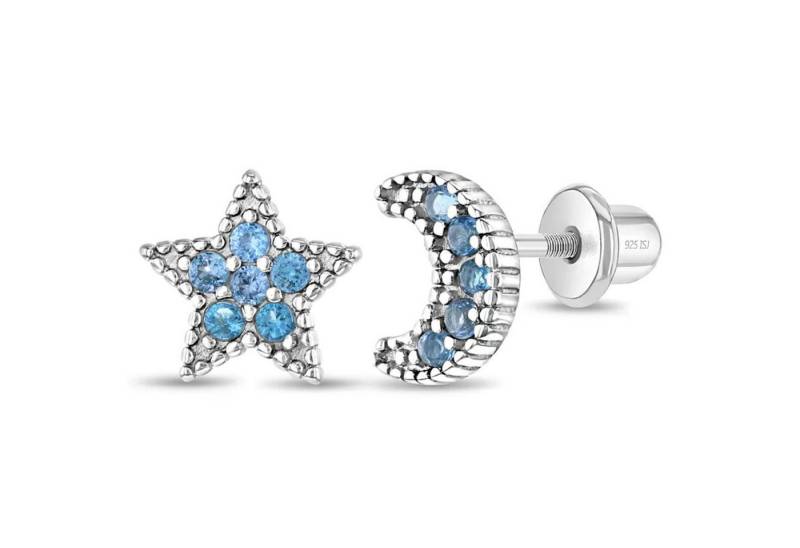 schmuck23 Ohrstecker-Set Ohrringe Stern Mond Zirkonia 925 Silber Kinderohrringe (Geschenkset), incl. Schraubverschluss von schmuck23