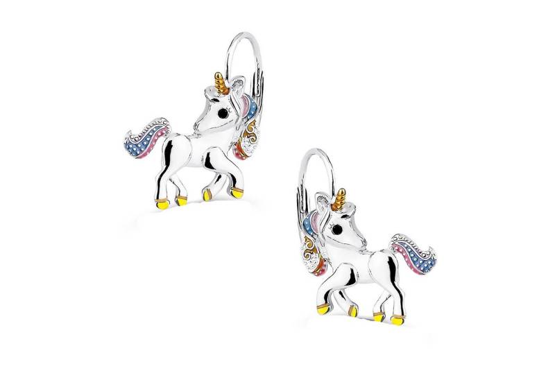 schmuck23 Paar Ohrhänger Kinder Ohrringe Einhorn Pferd 925 Silber Mädchen Zirkonia, Mädchen Kinderschmuck echte Silberohrringe von schmuck23