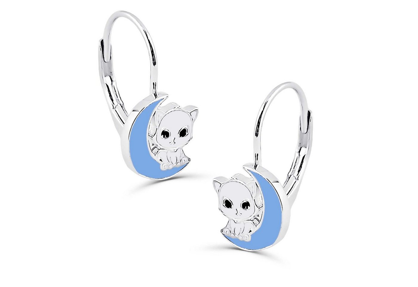 schmuck23 Paar Ohrhänger Kinder Ohrringe Katze Mond 925 Silber Mädchen, Mädchen Kinderschmuck echte Silberohrringe von schmuck23
