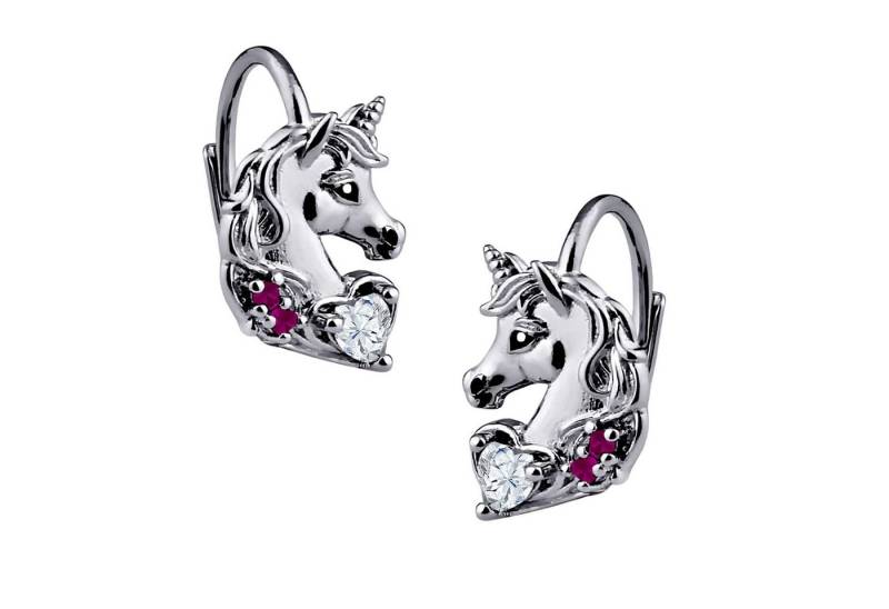 schmuck23 Paar Ohrhänger Kinderohrringe Einhorn Herz 925 Silber Zirkonia (Geschenkset aus 1 Paar Ohrringen, Set), Geschenk Kinderschmuck stabile Brisur von schmuck23