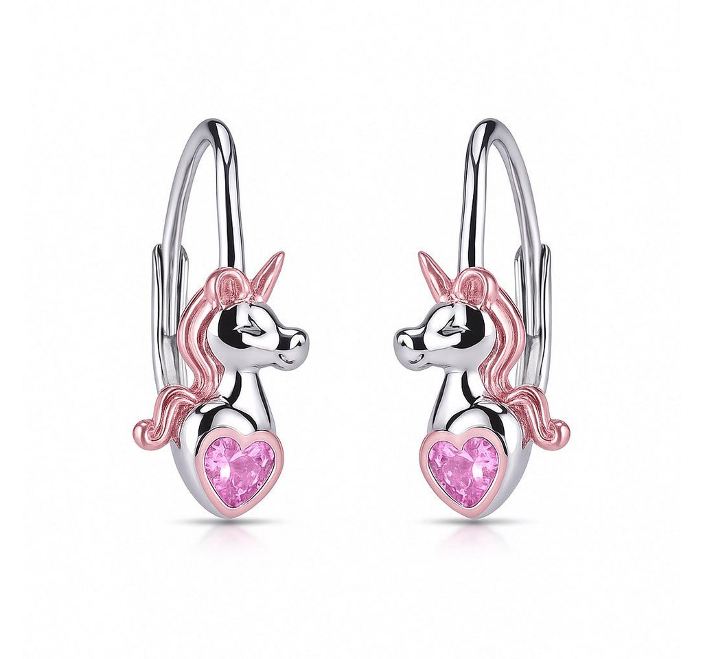 schmuck23 Paar Ohrhänger Kinderohrringe Einhorn Herz 925 Silber Zirkonia von schmuck23