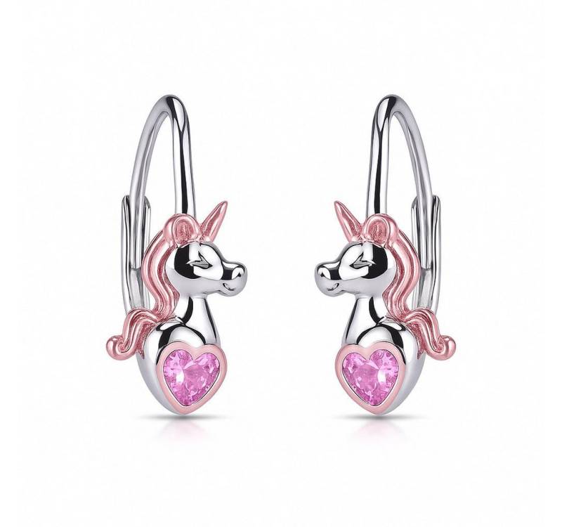 schmuck23 Paar Ohrhänger Kinderohrringe Einhorn Herz 925 Silber Zirkonia von schmuck23