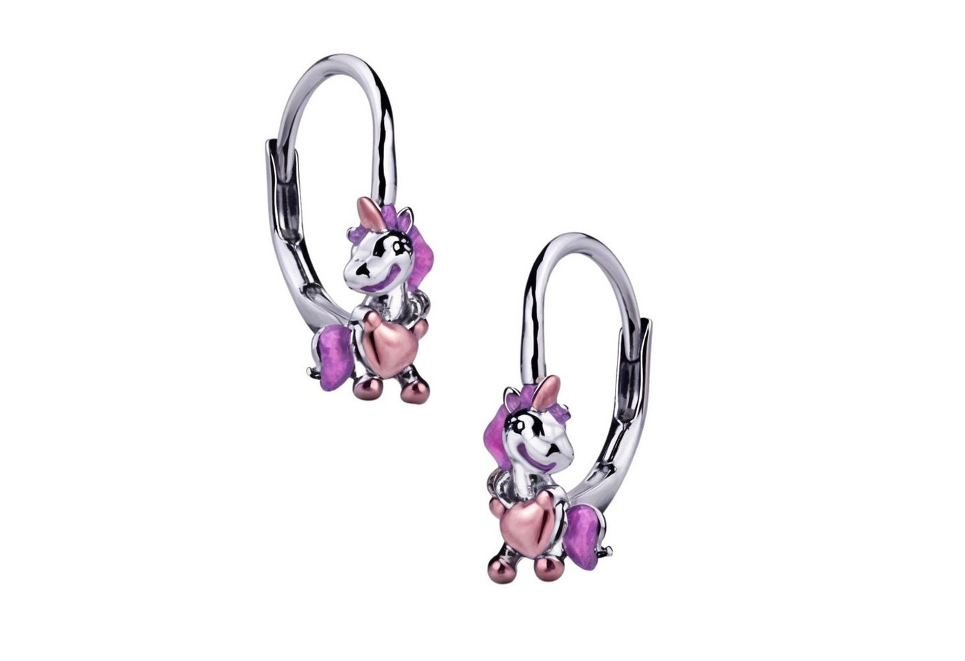schmuck23 Paar Ohrhänger Kinderohrringe Einhorn Herz 925 Silber von schmuck23