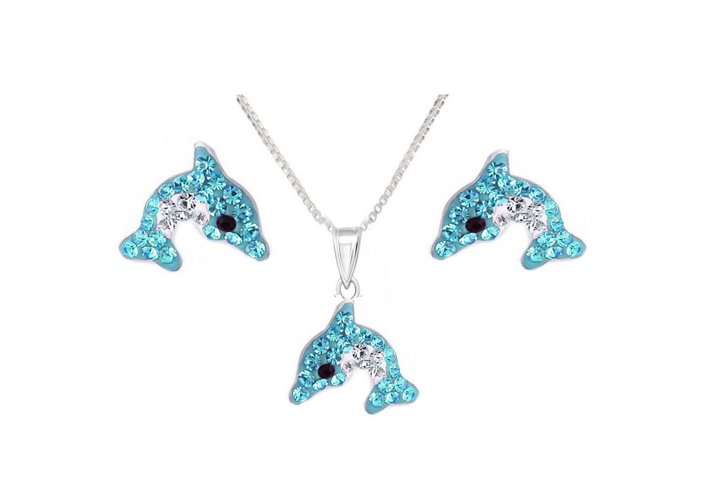 schmuck23 Paar Ohrstecker Kinder Ohrringe Anhänger Kette Delfin 925 Silber Mädchen Schmuckset, Mädchen Kinderschmuck echte Silberohrringe von schmuck23