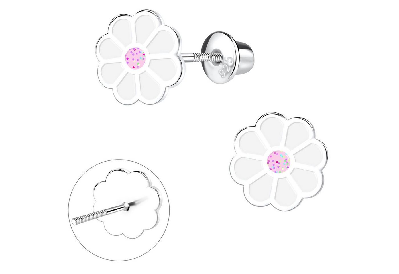 schmuck23 Paar Ohrstecker Kinder Ohrringe Blume 925 Silber Mädchen Ohrstecker Schraubverschluss, Mädchen Kinderschmuck echte Silberohrringe von schmuck23