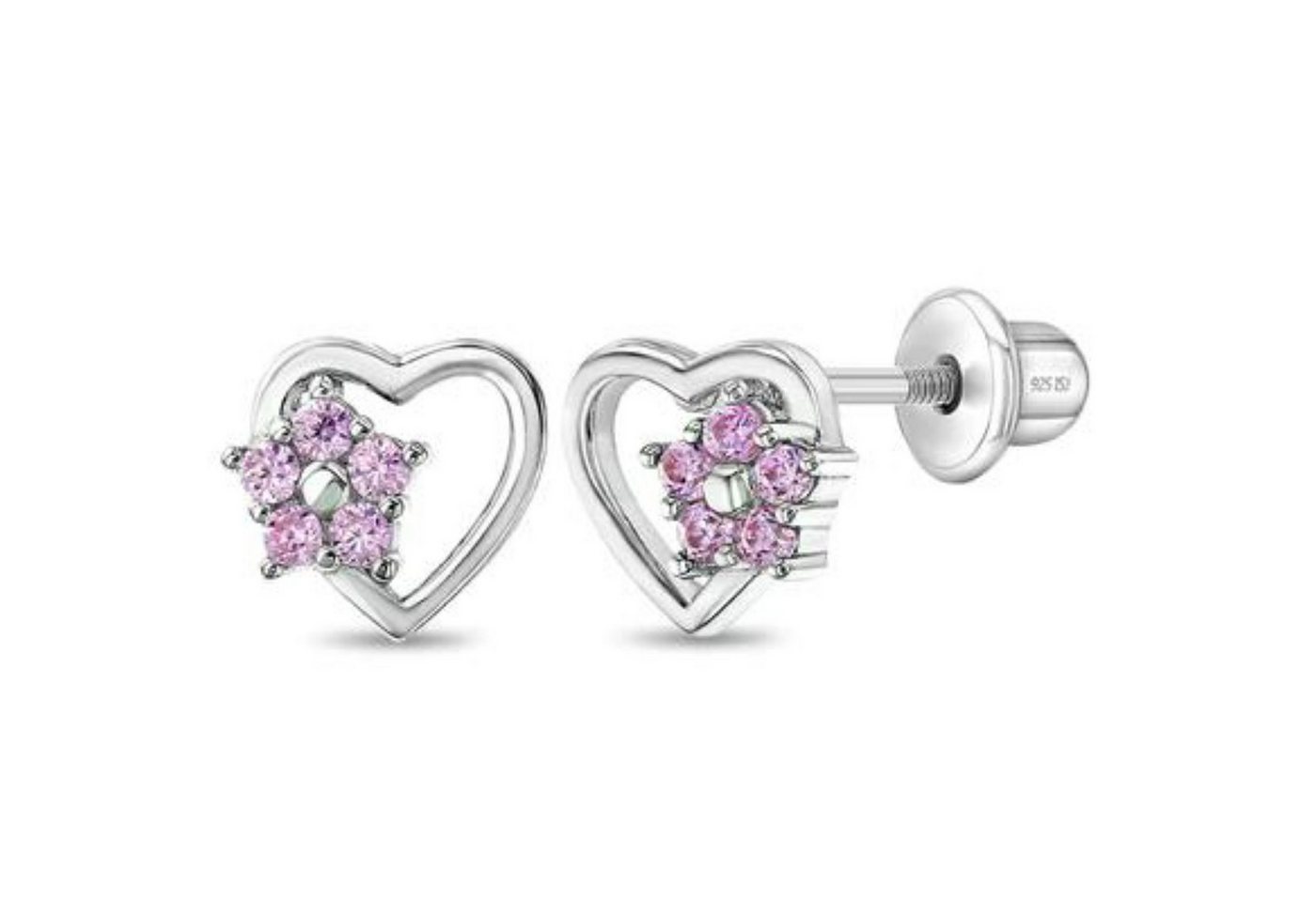 schmuck23 Paar Ohrstecker Kinder Ohrringe Blume Herz 925 Silber (Geschenkset), incl. Schraubverschluss von schmuck23
