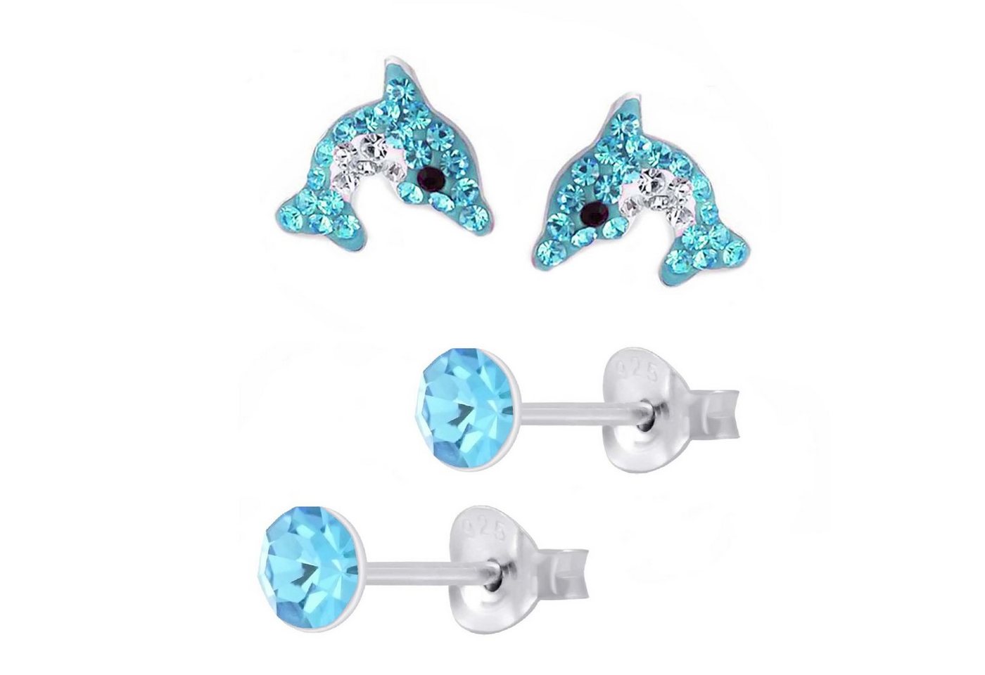 schmuck23 Paar Ohrstecker Kinder Ohrringe Delfin Blume echt 925 Sterling Silber (Set), Set, 2 Paar Ohrstecker von schmuck23