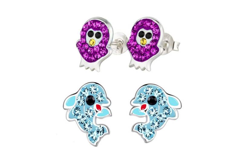 schmuck23 Paar Ohrstecker Kinder Ohrringe Eule 925 Silber Mädchen Ohrstecker (Set, Set aus 2 Paar Ohrsteckern), Kinderschmuck echt Delfin Schmetterling Einhorn 2 Paar Ohrringe von schmuck23