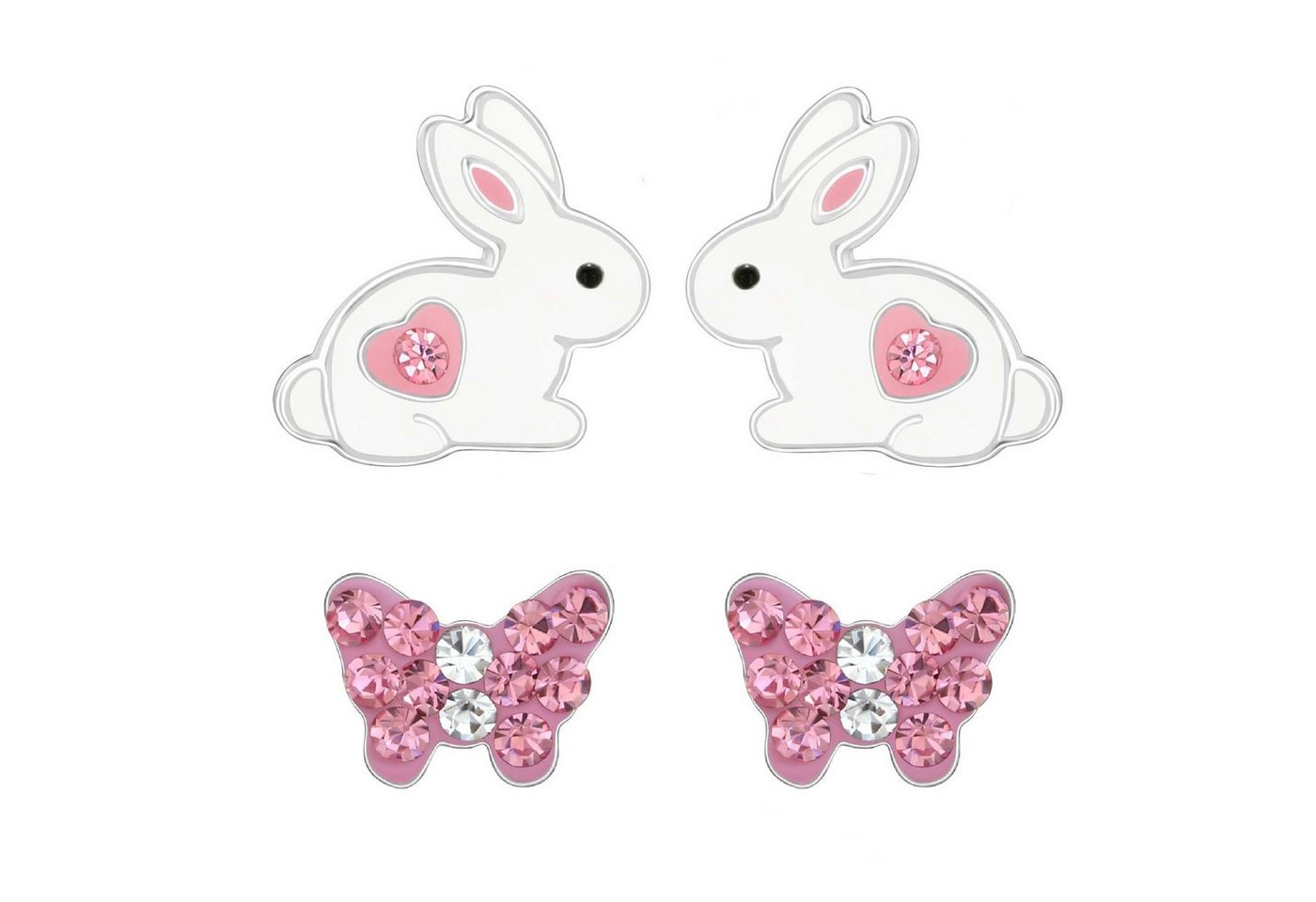 schmuck23 Paar Ohrstecker Kinder Ohrringe Hase Herz echt 925 Sterling Silber (Set, 2 Paar Ohrringe), 2 Paar Ohrstecker, Kinderschmuck, Ostern von schmuck23