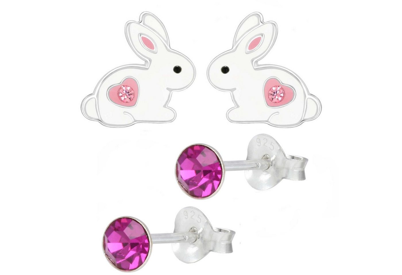 schmuck23 Paar Ohrstecker Kinder Ohrringe Hase Herz echt 925 Sterling Silber (Set, 2 Paar Ohrringe), 2 Paar Ohrstecker, Kinderschmuck, Ostern von schmuck23