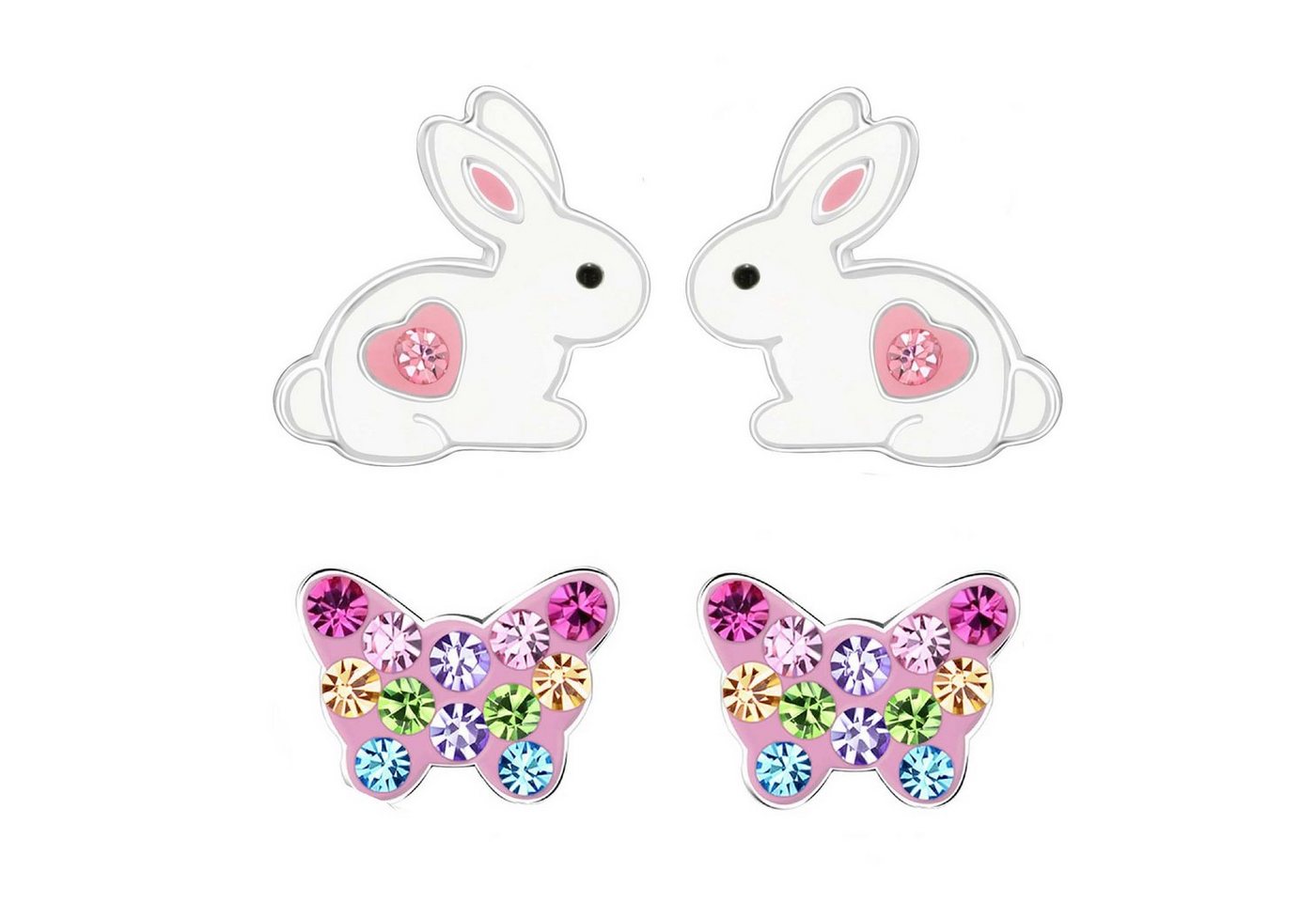 schmuck23 Paar Ohrstecker Kinder Ohrringe Hase Herz echt 925 Sterling Silber (Set, 2 Paar Ohrringe), 2 Paar Ohrstecker, Kinderschmuck, Ostern von schmuck23