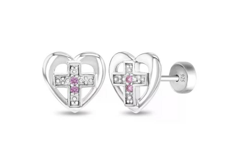 schmuck23 Paar Ohrstecker Kinder Ohrringe Herz Kreuz 925 Silber (Geschenkset), incl. Schraubverschluss von schmuck23